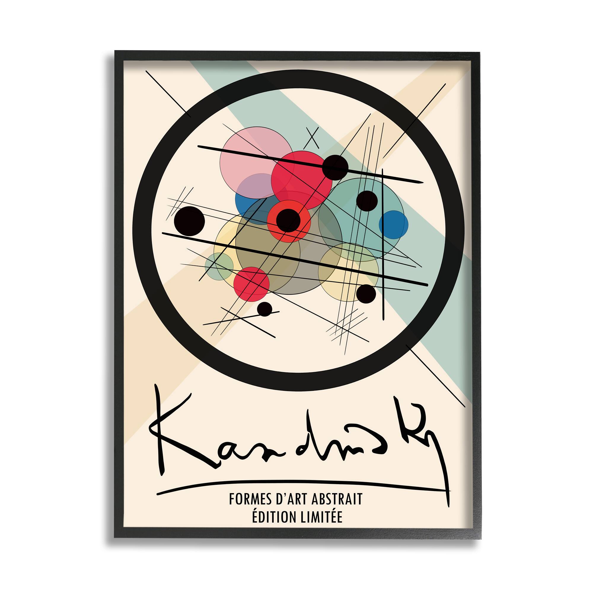 Stupell Industries Kandinsky Traditional Abstract Layered Circles Patchwork Lines in Frame Wall Art